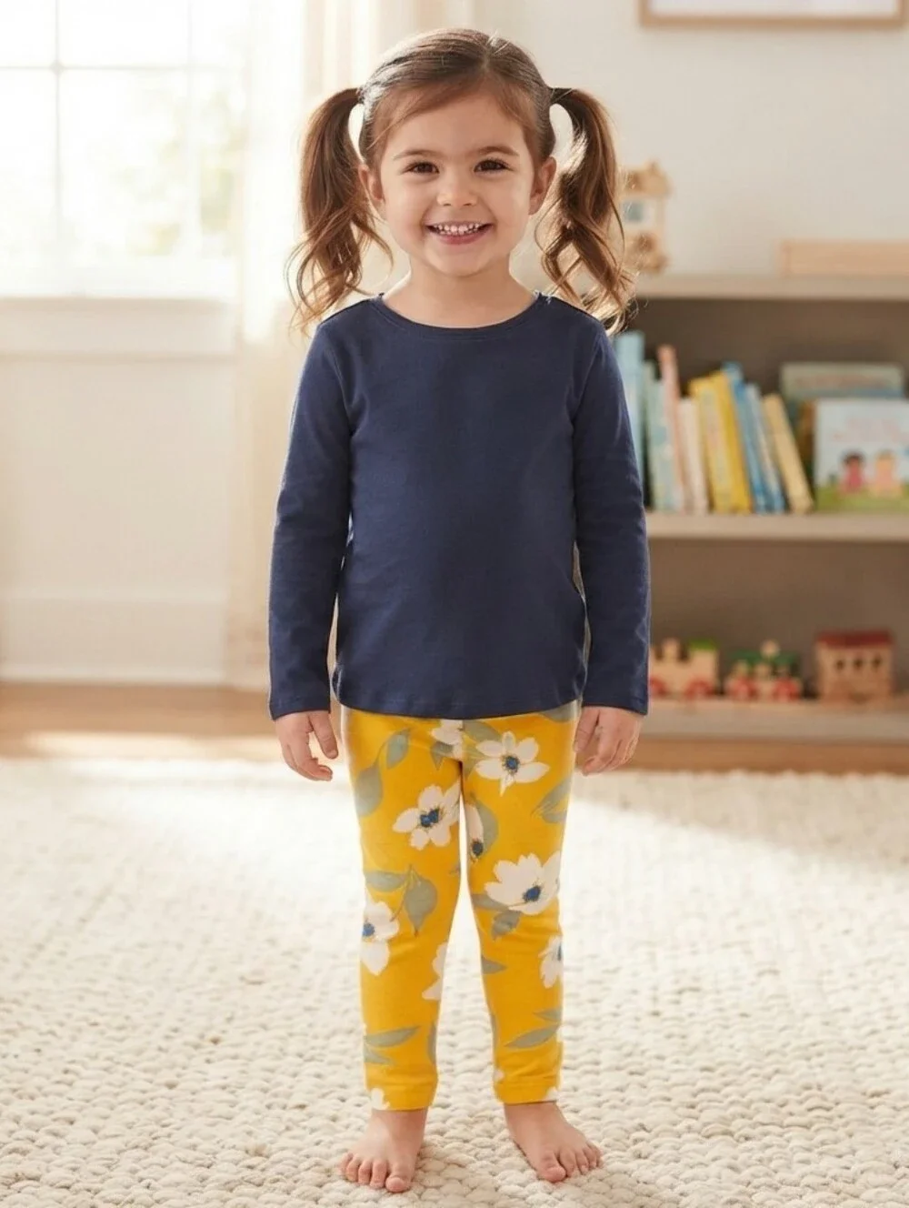 Carter's 4T Navy and Yellow Floral Kids Matching Set